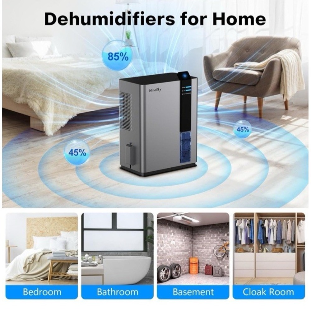 NineSky Dehumidifier 98 OZ Dehumidifier for Home 800 sq. ft. 5 Colors‎ LED Gray - Picture 12 of 12